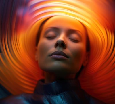 Woman art female style colorful model abstract blue portrait young night red human light bright head beauty surreal background violet fashion person face